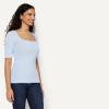 image:imageAmazon Essentials Womens SlimFit Half Sleeve Square Neck TShirtLight Blue