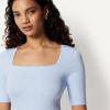 image:imageAmazon Essentials Womens SlimFit Half Sleeve Square Neck TShirtLight Blue