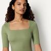 image:imageAmazon Essentials Womens SlimFit Half Sleeve Square Neck TShirtSage Green