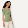 image:imageAmazon Essentials Womens SlimFit Half Sleeve Square Neck TShirtSage Green