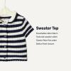 image:imageAmazon Essentials x Sofia Grainge Toddlers and Baby Girls Cotton Short Sleeve Button Front Sweater with Peter Pan CollarIvory Navy Polo Stripe
