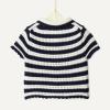 image:imageAmazon Essentials x Sofia Grainge Toddlers and Baby Girls Cotton Short Sleeve Button Front Sweater with Peter Pan CollarIvory Navy Polo Stripe