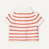 image:imageAmazon Essentials x Sofia Grainge Toddlers and Baby Girls Cotton Short Sleeve Button Front Sweater with Peter Pan CollarIvory Red Uneven Stripe