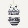 image:imageAmazon Essentials x Sofia Grainge Toddlers and Baby Girls TwoPiece Swimsuit with Crisscross StrapsIvory Navy Even Stripe