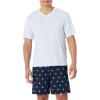 image:imageAmazon Essentials Mens Short Sleeve V Neck T Shirt and Relaxed Fit Cotton Stretch Poplin Shorts Lounge Sleepwear Pajama SetDucksLight Blue