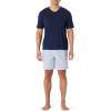 image:imageAmazon Essentials Mens Short Sleeve V Neck T Shirt and Relaxed Fit Cotton Stretch Poplin Shorts Lounge Sleepwear Pajama SetNavyThin Stripe