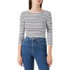 image:imageAmazon Essentials Womens SlimFit 34 Sleeve Boat Neck Cotton Modal Micro Rib TShirtWhite Stripe