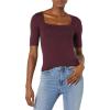 image:imageAmazon Essentials Womens SlimFit Half Sleeve Square Neck Summer TShirtBurgundy