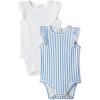 image:imageAmazon Essentials x Sofia Grainge Baby Girls Cotton Ruffle Sleeve Bodysuit with Embroidered Detail Pack of 2WhiteStripe