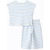 image:imageAmazon Essentials x Sofia Grainge Toddlers and Baby Girls Cotton Pique Short Sleeve TShirt amp Pants Play SetBlue Uneven Thin Stripe