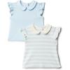image:imageAmazon Essentials x Sofia Grainge Toddlers and Baby Girls Cotton Short Sleeve Blouses with Ruffles Pack of 2Light BlueStripe