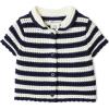 image:imageAmazon Essentials x Sofia Grainge Toddlers and Baby Girls Cotton Short Sleeve Button Front Sweater with Peter Pan CollarIvory Navy Polo Stripe