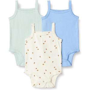 image:imageAmazon Essentials Baby Girls Cotton Sleeveless Bodysuits Baby Clothes Pack of 3Cornflower BluePale Mint GreenBees
