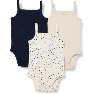image:imageAmazon Essentials Baby Girls Cotton Sleeveless Bodysuits Baby Clothes Pack of 3Oatmeal HeatherNavyDots