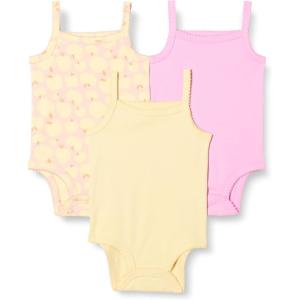 image:imageAmazon Essentials Baby Girls Cotton Sleeveless Bodysuits Baby Clothes Pack of 3Pale YellowPinkApples