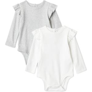 image:imageAmazon Essentials Baby Girls LongSleeved Ruffle BodysuitsLight Heather GreyWhite