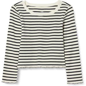image:imageAmazon Essentials Girls and Toddlers LongSleeve Cropped Rib TopEggshell White Black French Stripes