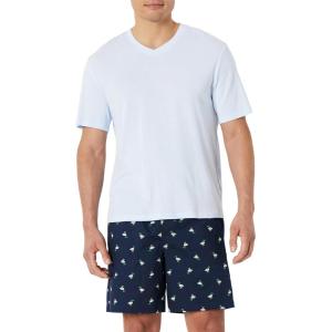 image:imageAmazon Essentials Mens Short Sleeve V Neck T Shirt and Relaxed Fit Cotton Stretch Poplin Shorts Lounge Sleepwear Pajama SetDucksLight Blue