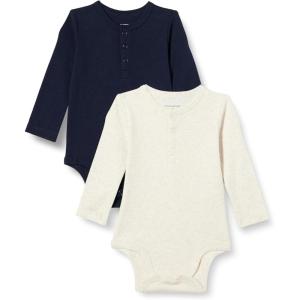 image:imageAmazon Essentials Unisex Babies LongSleeve Cotton Henley Bodysuits Pack of 2Oatmeal HeatherNavy