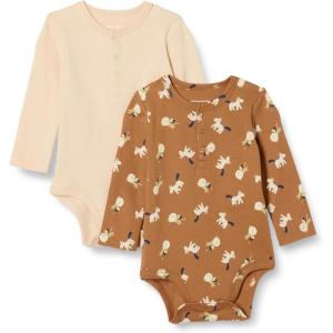image:imageAmazon Essentials Unisex Babies LongSleeve Cotton Henley Bodysuits Pack of 2Pale PeachLion and Pony