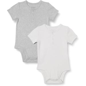 image:imageAmazon Essentials Unisex Babies Short Sleeve Henley Bodysuit Pack of 2IvoryLight Grey Heather