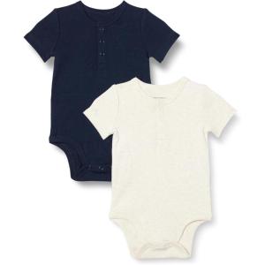 image:imageAmazon Essentials Unisex Babies Short Sleeve Henley Bodysuit Pack of 2Oatmeal HeatherNavy
