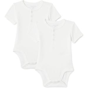 image:imageAmazon Essentials Unisex Babies Short Sleeve Henley Bodysuit Pack of 2White