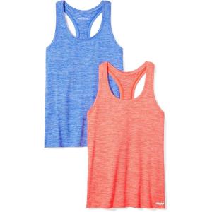 image:imageAmazon Essentials Womens Active Quick Dry Tech Stretch Racerback Scoop Neck Tank Top MultipacksCoral Orange Space DyeLight Blue Space Dye