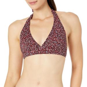 image:imageAmazon Essentials Womens LightSupport Padded Tie Halter Bikini Swimsuit Top Available in Plus SizeBrick Red Leopard