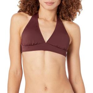 image:imageAmazon Essentials Womens LightSupport Padded Tie Halter Bikini Swimsuit Top Available in Plus SizeDeep Brown