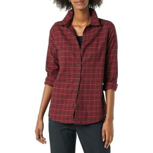 image:imageAmazon Essentials Womens RegularFit LongSleeve Lightweight Plaid Flannel ShirtBlack Red Preppy Check