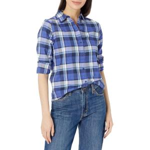 image:imageAmazon Essentials Womens RegularFit LongSleeve Lightweight Plaid Flannel ShirtBlue Grey Navy Plaid