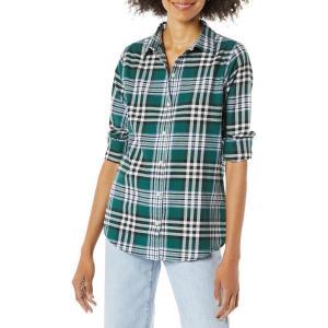 image:imageAmazon Essentials Womens RegularFit LongSleeve Lightweight Plaid Flannel ShirtDark Green Kilt Plaid
