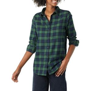 image:imageAmazon Essentials Womens RegularFit LongSleeve Lightweight Plaid Flannel ShirtDark Green Navy Medium Plaid