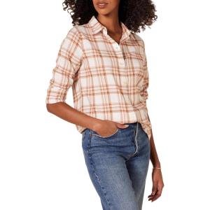 image:imageAmazon Essentials Womens RegularFit LongSleeve Lightweight Plaid Flannel ShirtEcru Pale Pink Alpine Plaid