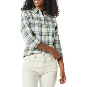 image:imageAmazon Essentials Womens RegularFit LongSleeve Lightweight Plaid Flannel ShirtIvory Green Alpine Plaid