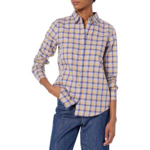 image:imageAmazon Essentials Womens RegularFit LongSleeve Lightweight Plaid Flannel ShirtLight Camel Plaid