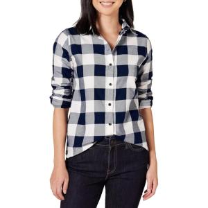 image:imageAmazon Essentials Womens RegularFit LongSleeve Lightweight Plaid Flannel ShirtNavy Buffalo Plaid