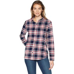image:imageAmazon Essentials Womens RegularFit LongSleeve Lightweight Plaid Flannel ShirtNavyBurgundy  Plaid