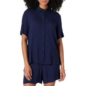 image:imageAmazon Essentials Womens RelaxedFit Fluid Twill ButtonDown ShirtNavy