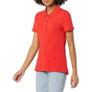 image:imageAmazon Essentials Womens ShortSleeve Polo Shirt Soft Stretch Cotton Jersey Available in Plus SizeBright Poppy Red