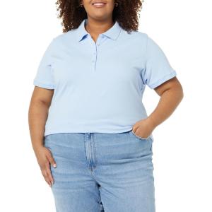 image:imageAmazon Essentials Womens ShortSleeve Polo Shirt Soft Stretch Cotton Jersey Available in Plus SizeLight Blue