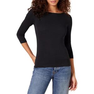 image:imageAmazon Essentials Womens SlimFit 34 Sleeve Boat Neck Cotton Modal Micro Rib TShirtBlack