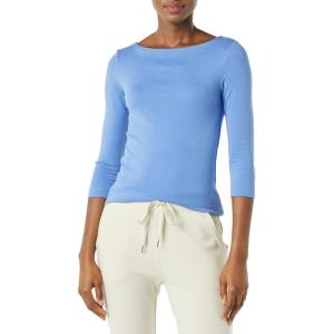 image:imageAmazon Essentials Womens SlimFit 34 Sleeve Boat Neck Cotton Modal Micro Rib TShirtBlue