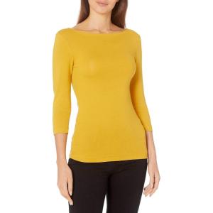 image:imageAmazon Essentials Womens SlimFit 34 Sleeve Boat Neck Cotton Modal Micro Rib TShirtDark Golden Yellow