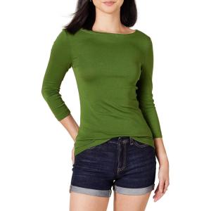 image:imageAmazon Essentials Womens SlimFit 34 Sleeve Boat Neck Cotton Modal Micro Rib TShirtGreen