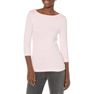 image:imageAmazon Essentials Womens SlimFit 34 Sleeve Boat Neck Cotton Modal Micro Rib TShirtLight Pink