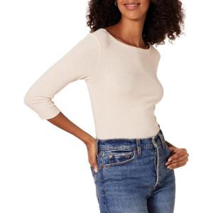image:imageAmazon Essentials Womens SlimFit 34 Sleeve Boat Neck Cotton Modal Micro Rib TShirtOatmeal Heather