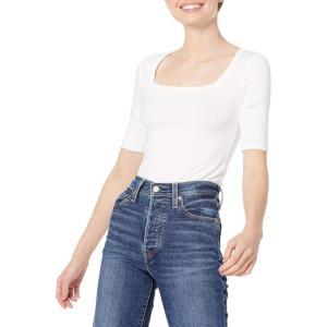 image:imageAmazon Essentials Womens SlimFit Half Sleeve Square Neck Summer TShirtBright White