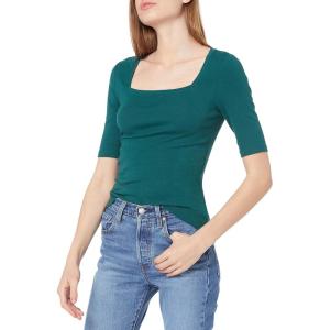 image:imageAmazon Essentials Womens SlimFit Half Sleeve Square Neck Summer TShirtDark Green